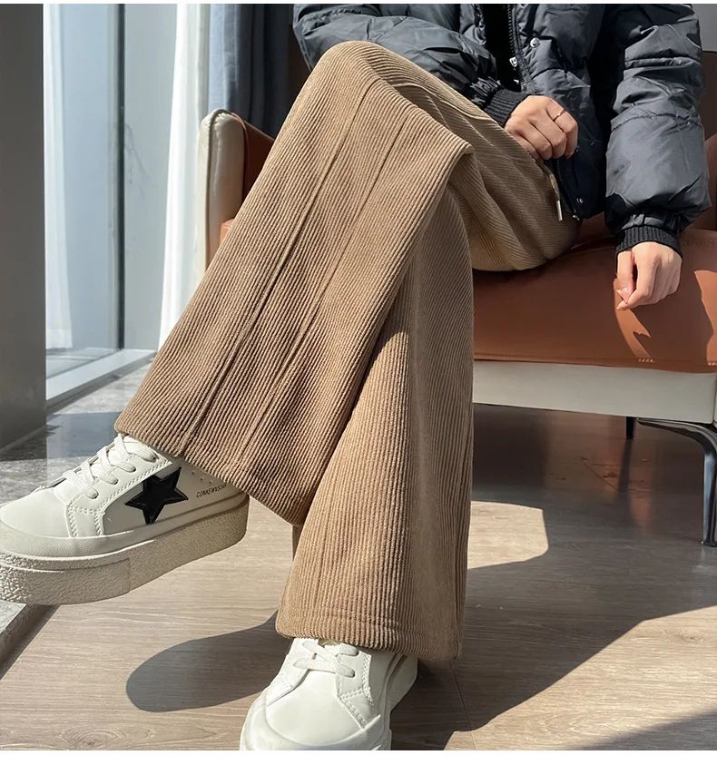 High Waist Warm Trousers Fashion Winter Fleece Thickened Women's Pants Solid Color Loose Elastic Waist Straight Casual Pants