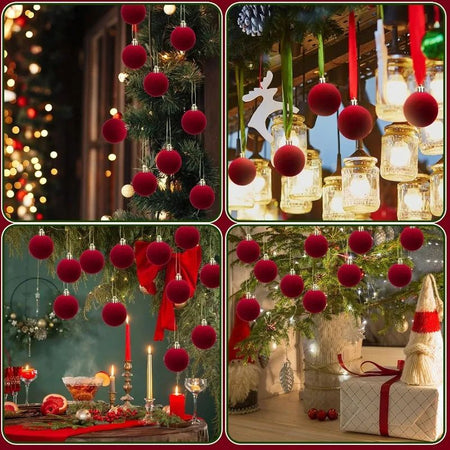6cm Wine Red Velvet Christmas Balls for Xmas Tree Flocked Xmas Ball Hanging Pendents Navidad Festival Party Home Decor Supplies