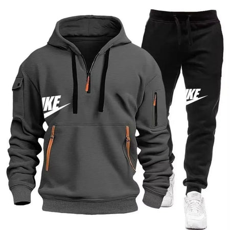 2025 New men's autumn and winter suit zipper hoodie + trousers suit casual men's sportswear warm suit