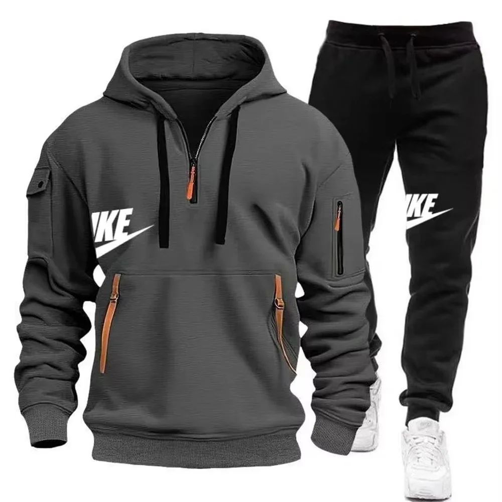2025 New men's autumn and winter suit zipper hoodie + trousers suit casual men's sportswear warm suit