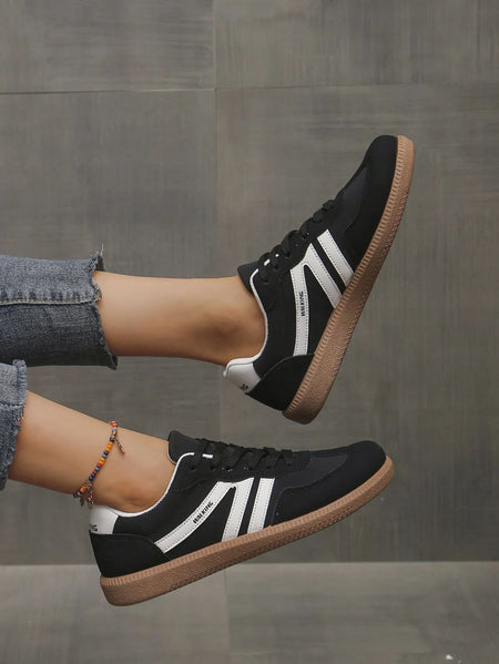 Mix Color Women's Autumn Sneakers Fashion Splicing Flat Heel Vulcanized Shoes Female Lace-Up Non-Slip Pu Leather Casual Shoes