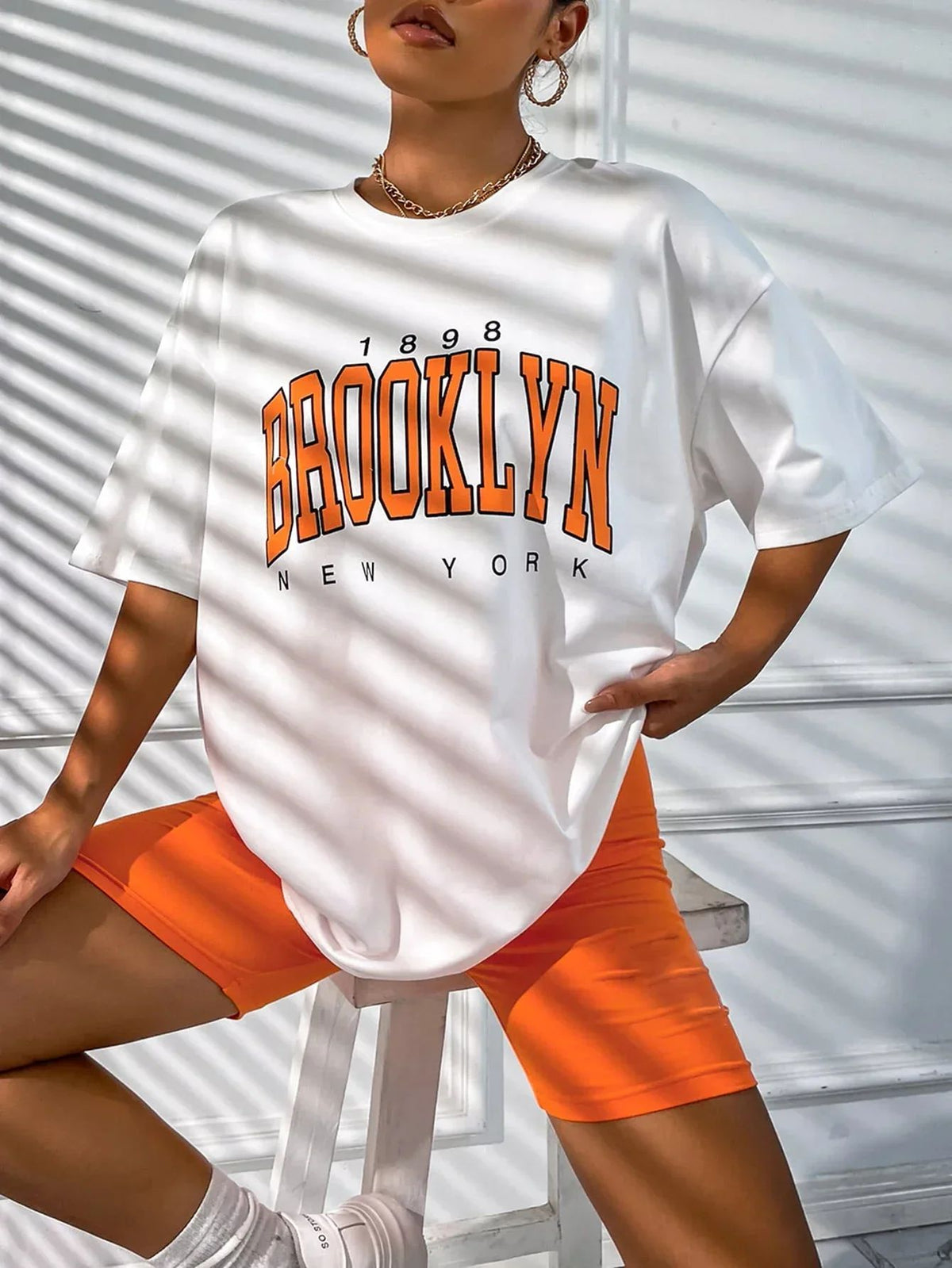 Vintage 1898 Brooklyn New York Womens T-Shirts Oversize American Short Sleeve Casual Clothing Street Woman Tops
