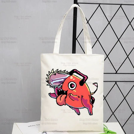 Chainsawman Kawaii Pochita Denji Shopping Bag Bolsas De Tela Shopper Chainsaw Man Anime Shopping Jute Bag Cotton Bag Jute Sacola