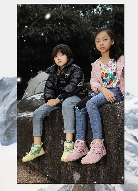 2025 Kids Barefoot Snow Boots Wide Toe Winter Insulated Waterproof Fur Lined Shoes for Boys Girls Cold Weather Outdoor Sneakers