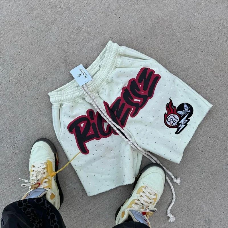 Y2K Harajuku Men's Shorts Rhinestone Letter-printed Sweatpants Fashion Quick-drying and Downhill Casual Motorcycle Shorts