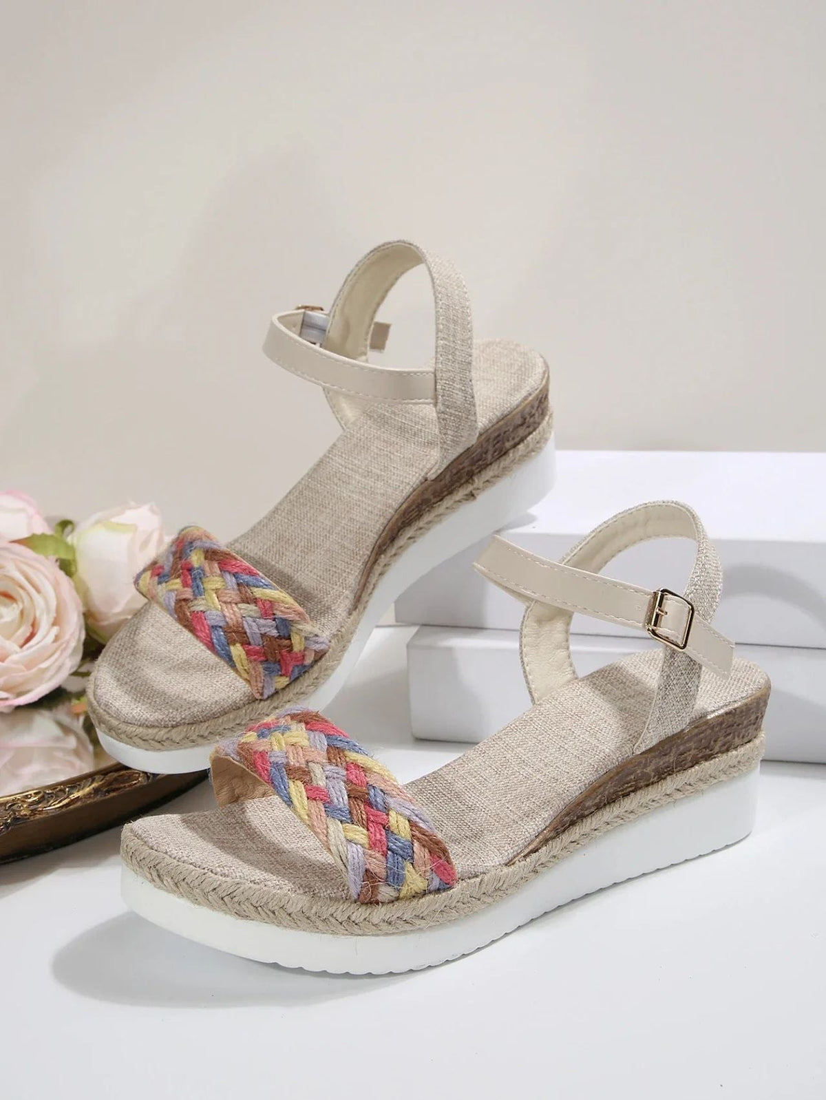 Summer Women's High Heel Sandals Heel Large Size Colorful Braided Rope Sandalias De Mujer Outdoor Versatile Zapatillas De Mujer