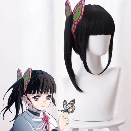 Demon Slayer Kimetsu no Yaiba Cosplay Wig Kanao Tsuyuri Short Ponytail Heat Resistant Synthetic Fiber Full Wig Cap Anime