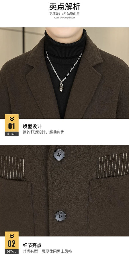 Men's Long Over-the-Knee Trench Coat Youth Black Business Casual Suit Collar Overcoat Mid-Length Trench Coat