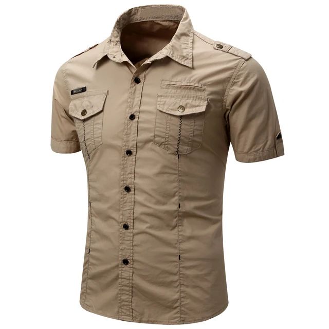 Euro Size White Short Sleeve Men's Uniform Shirt Safari Shirt Summer Casual 100% Cotton Cargo Outdoor Pocket Work Shirts for Men