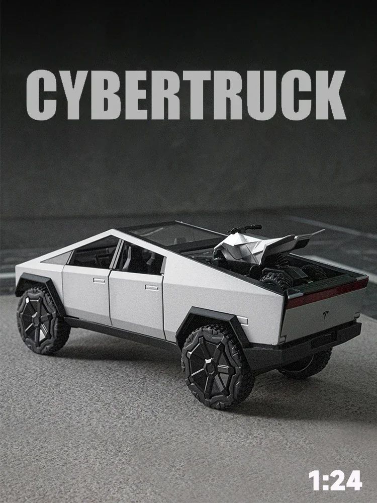 Alloy Model Car 1:24 Diecast Miniature Metal Pickup Vehicle Chidlren Birthday Collected Gift Van Truck Tesla Cybertruck Boys Toy