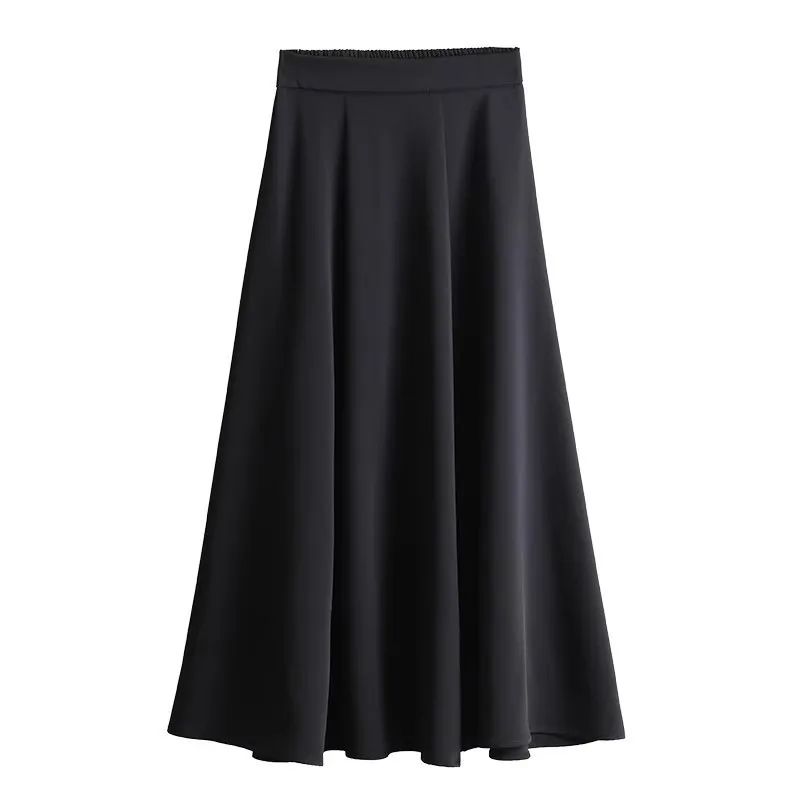 Plus Size High-waisted Slimming Black Draped Skirt Medium-length Umbrella Skirt For Women Thinning A- line Body Shaper