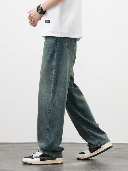 2025Spring Autumn New Men Straight Vintage Fit Jeans Casual Trousers High Quality Male Korean Fashion Baggy Wide Leg Denim Pants