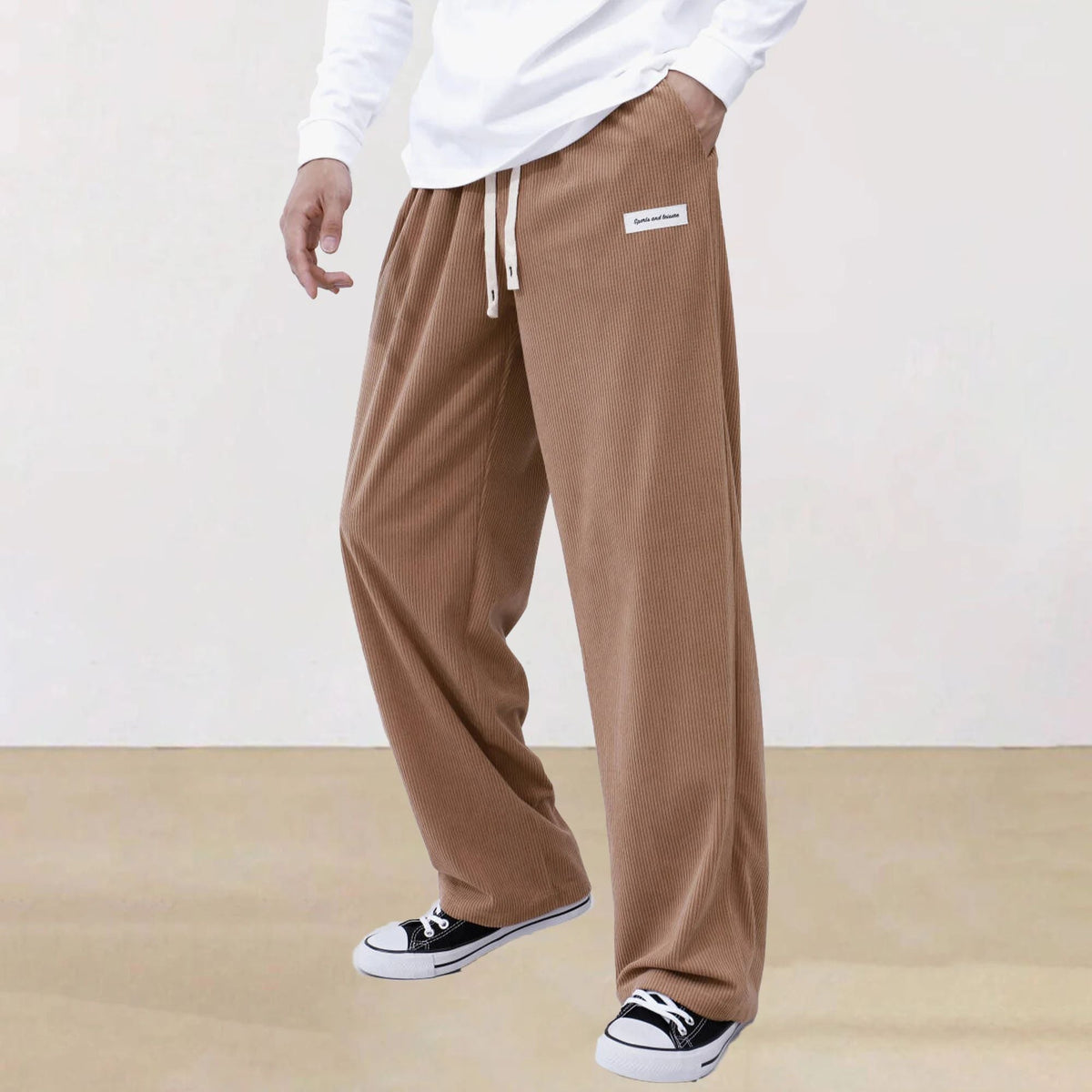 Mens Corduroy Joggers Pants Casual Cargo Pants Drawstring Elastic Waist Baggy Tapered Sweatpants with Pockets Outdoor Sweatpants