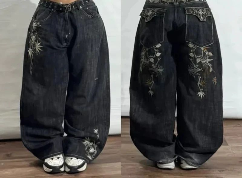 Streetwear New Fashion Oversized Embroidered Baggy Jeans Female Y2K Harajuku Hiphop Retro Gothic High Waist Wide-leg Pants Pants