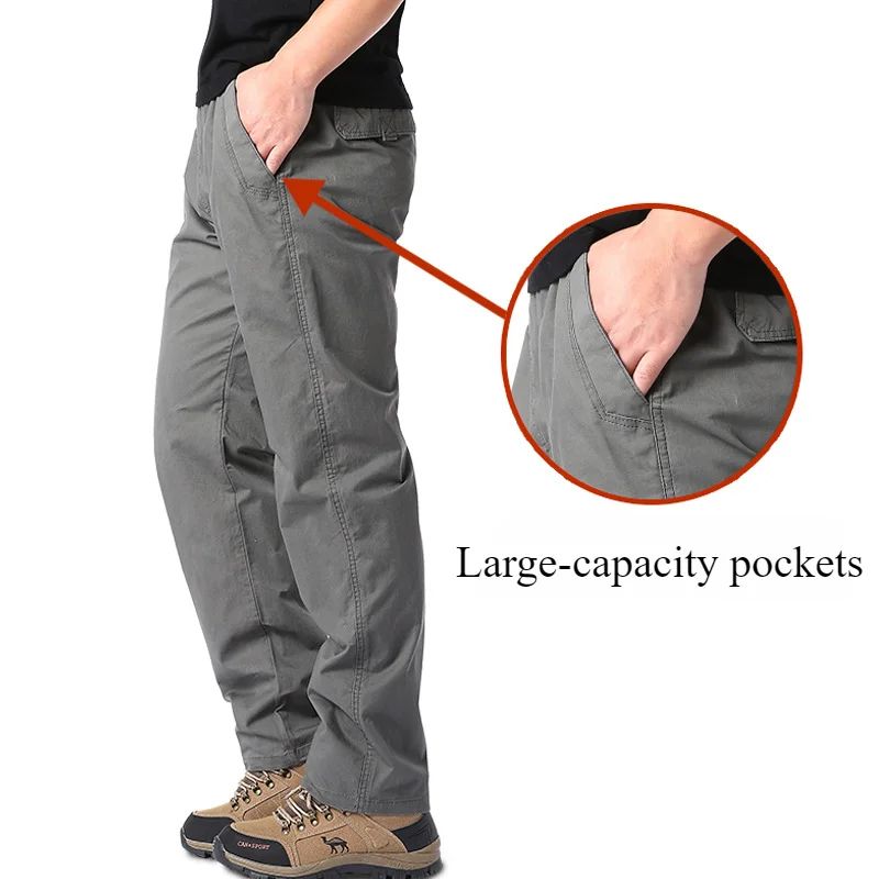 Casual Pants Men's Spring Autumn Cotton Cargo Trousers Plus Size Large Sports Pants Loose Straight Man Elastic Waist Pants