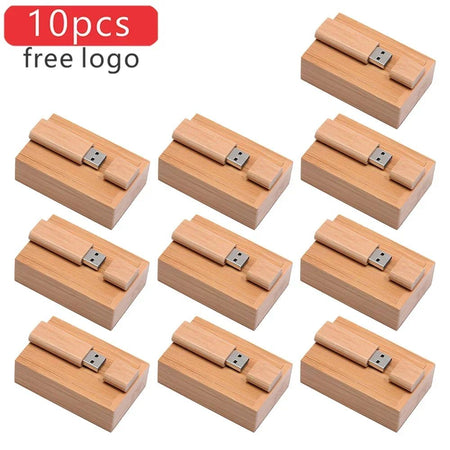 10PCS/LOT Wooden USB Flash Drive 128GB Pen Drive 64GB 32GB 4GB Memory Stick Wooden Box Free Custom Logo Creative Business Gifts
