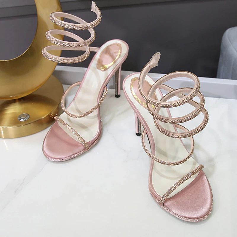 Eilyken Summer Street Style CRYSTAL Ankle Strap Women Sandals Sexy Open Toe Thin High Heels Party Prom Shoes
