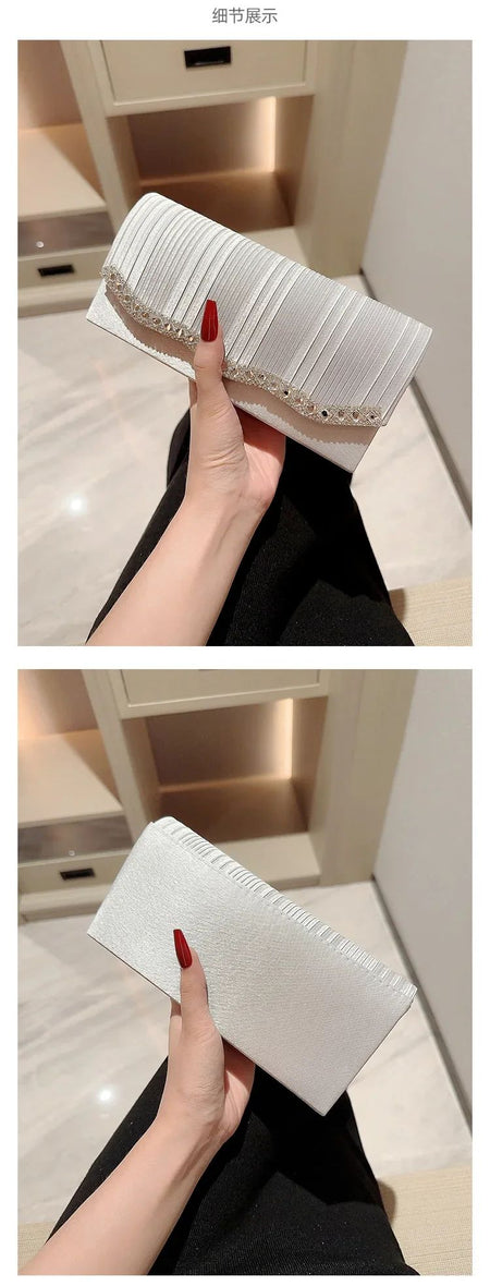 Wedding Party Handbag Ladies Glitter Silver Clutch Bag Envelope Evening Bag Fashion Elegant Long Purse Women Chain Shoulder Bags