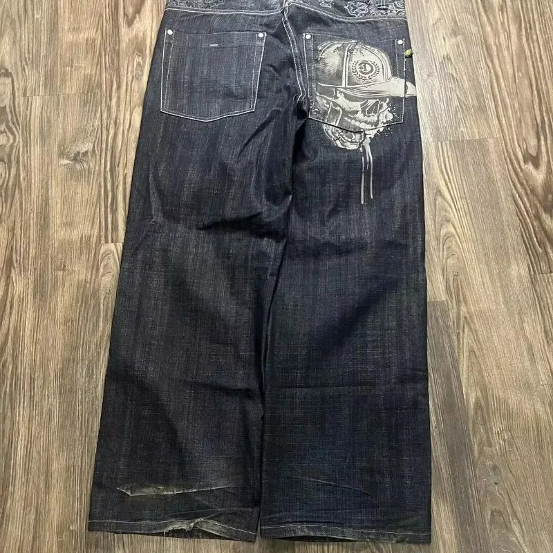 Y2K American New Trend Hip-hop Gothic Embroidered Jeans Men's Street Harajuku Leisure Loose Straight Wide-leg Pants Unisex Jeans