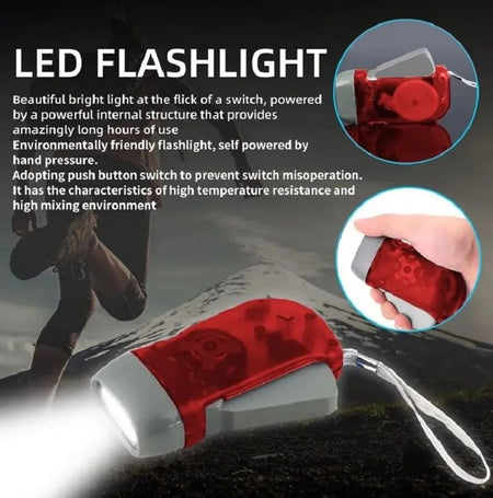 Hand 3 Colors Pressing Dynamo Crank Wind Power Up Flashlight Mini Self Generating Torch LED Camping Lamp Light for Outdoor Home