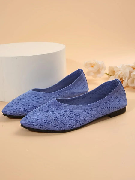 Women's Pointed Toe Flat Shoes Solid Color Knitted Slip on Shoes Casual Breathable Ballet Flats Women Flat Shoes Loafers Women