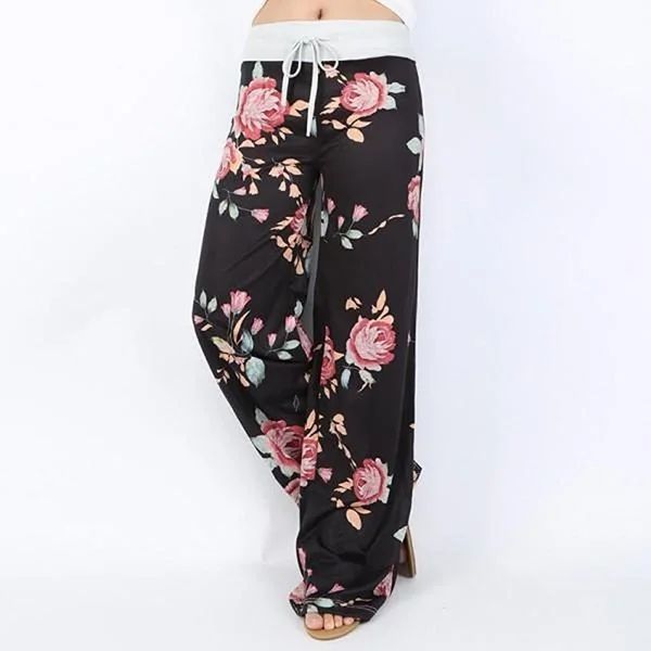 Plus Size L-8XL Fashion Women Casual Loose Stretch Printing Long Wide Leg Yoga Pants Drawstring  Lounge Pants Pajama Pants