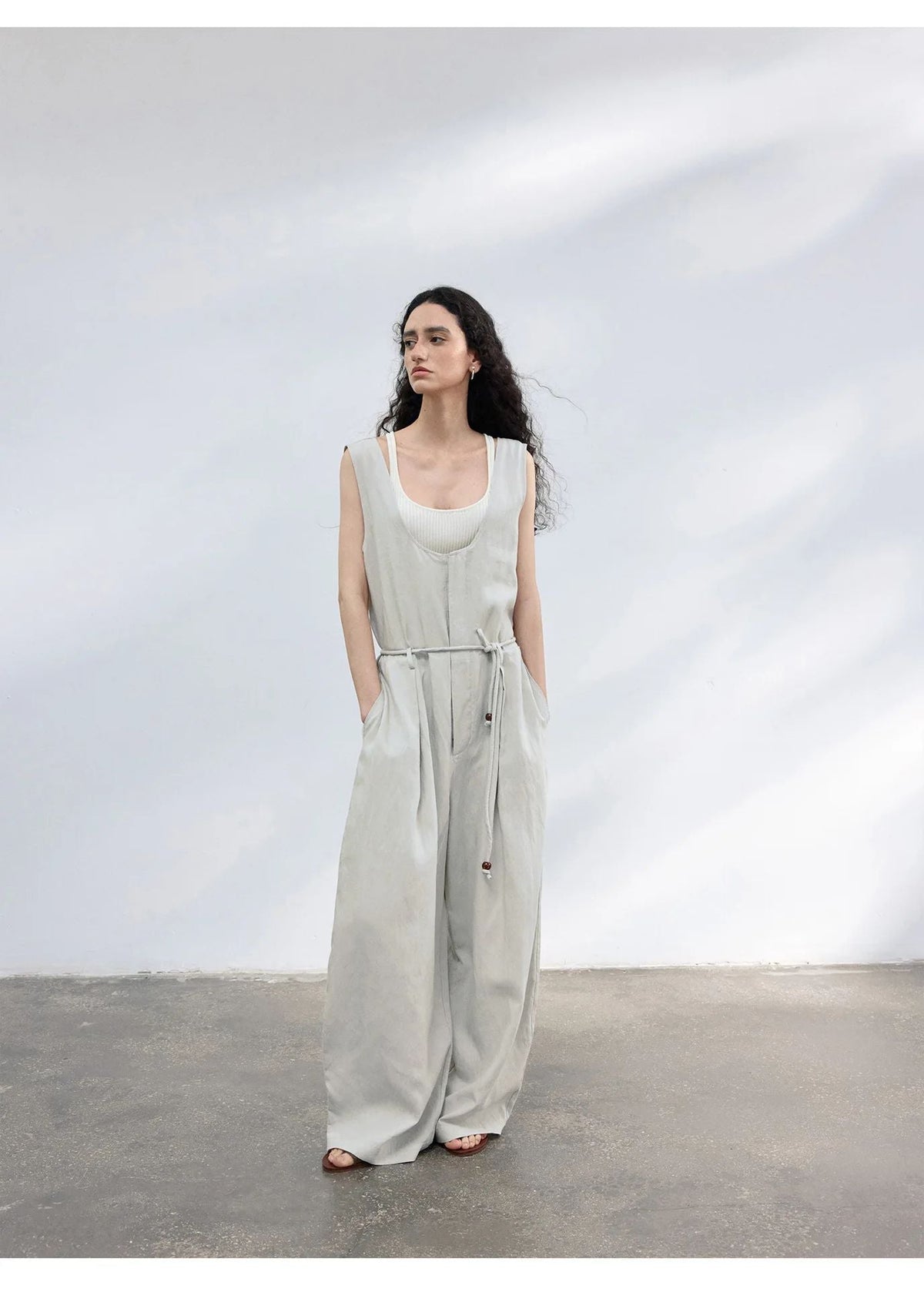 Colne U-Neck Linen Blend Vest And Knife Pleat One-Piece Pants Women's Fashion Design Sensation Tianli Material Long Pants