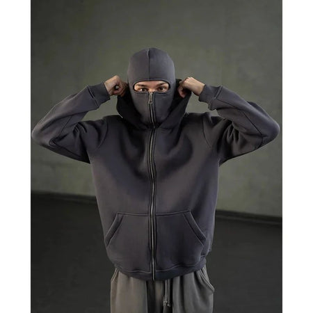 Men and women Balaclava Y2K Gothic Harajuku winter new item double hooded sweatshirt men's hooded mask zipper sportswear