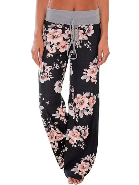Plus Size L-8XL Fashion Women Casual Loose Stretch Printing Long Wide Leg Yoga Pants Drawstring  Lounge Pants Pajama Pants