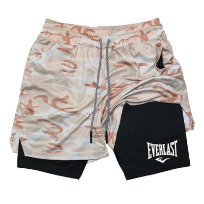 Men's compression gym shorts EVERLAST printed sports pants, double layered, quick drying basketball beach muscle fitness