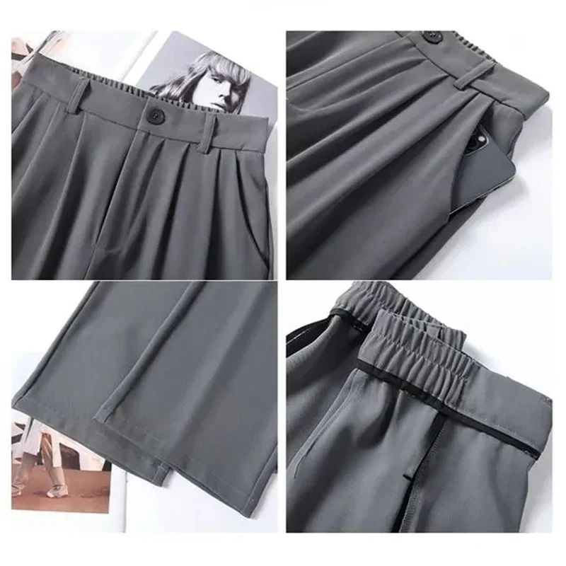 Women Full Length Pants Lady Baggy High Waist Wide Leg Solid Color Trousers Lady Straight Leg Mom Classic Office Pants Slacks