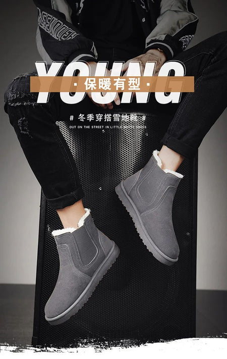 2025 New Men Boots Winter Warm Plush High Tops Leather Casual Shoes Outdoor Fashion Snow Boots