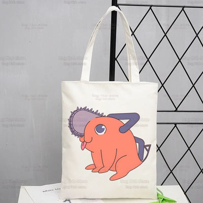 Chainsawman Kawaii Pochita Denji Shopping Bag Bolsas De Tela Shopper Chainsaw Man Anime Shopping Jute Bag Cotton Bag Jute Sacola