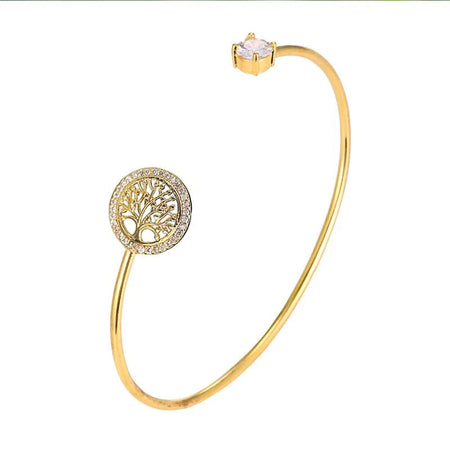 Europe and America Style Simple Delicacy Embed Zircon Tree of Life Bangle Elegance  for Women Open Mouths Bracelet Paty Jewelry