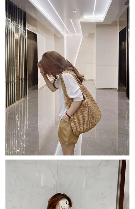 Fashion Straw Women Shoulder Bags Paper Woven Female Handbags Large Capacity Summer Beach Straw Bags Casual Tote Purses