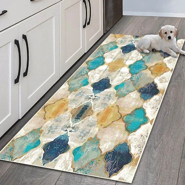 VIKAMA Simple Geometric Kitchen Floor Mats Living Room Floor Carpet Entrance Door Mat Hallway Door Non-Slip Foot Mats Home Decor