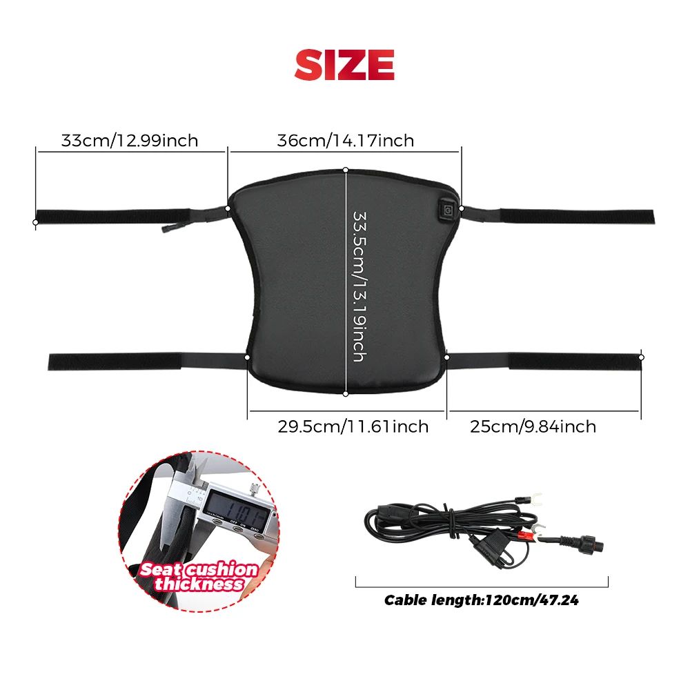 KEMITOUR 12V Motorcycle Heated Seat Cushion Universal For ATV Raptor 700 For R1200GS F800GS MT07 MT09 Winter Warmer Seat Cover
