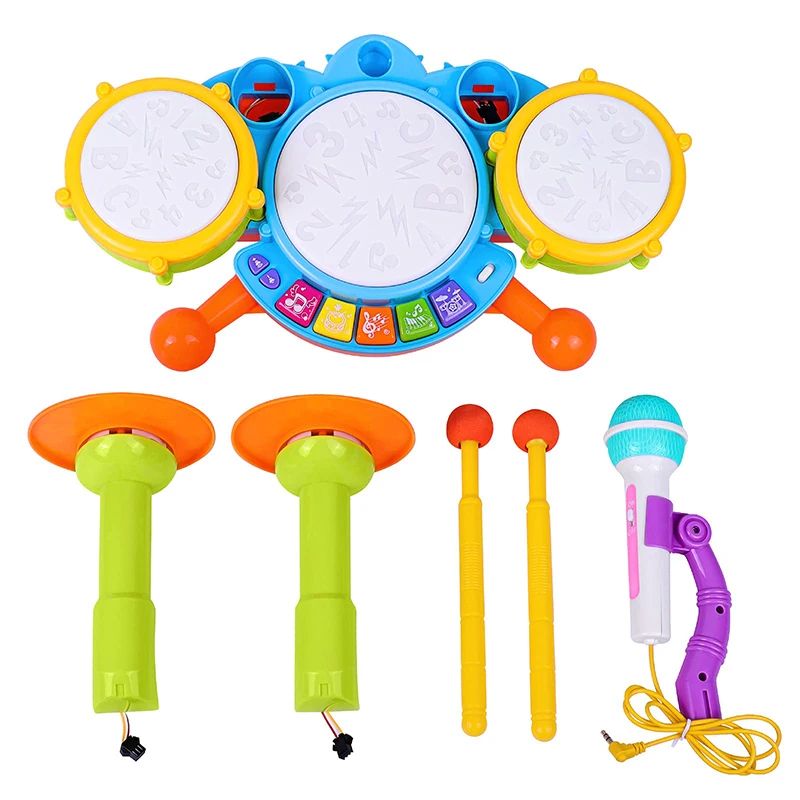 Hot Selling Creative Children Drums Set Electric Light Cool Music Drum Kit Percussion Instrument Baby Early Education Toys Gifts