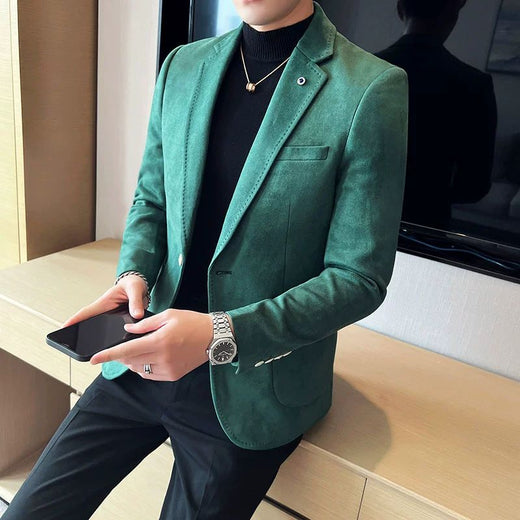 New Fashion Suit Coat Men's Slim Fit Deerskin Velvet Elegant Luxury Blazer Coat Business Casual Wedding Plus Size Suit 4XL-S