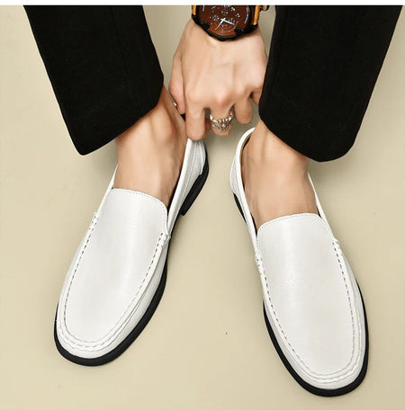 Genuine Leather Slip on Loafers Men Formal Dress Shoes Office Driving Wedding Party Mocasines Hombre Big Size Casual Shoes