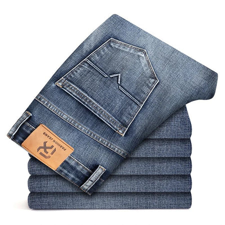 Autumn Winter New Business Men's Jeans Classic Fashion Stretch Washed Casual Denim Trousers Comfortable Straight Male pants