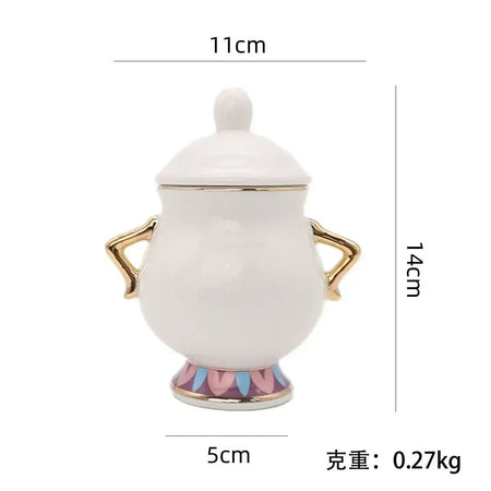 Disney Teapot Cute Cartoon Beauty And The Beast Coffee Pots Mug Mrs Potts Chip Cup Tea Cup Pots One Tea Set Droshipping Desk Gif
