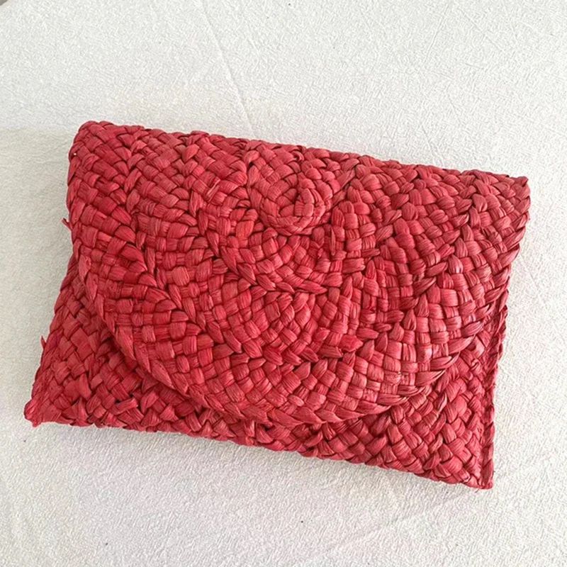 Fashionable Corn Husk Straw Bags Hand-woven Women Clutch Envelope Handbag Long Purse for Female Summer Beach Bag Bolsa 2024