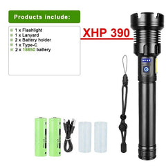 High Power Led Flashlight XHP390 High Lumen 10000000 Rechargeable Most Strong Light Lamp Tactical Lantern Camping Outdoor Torch