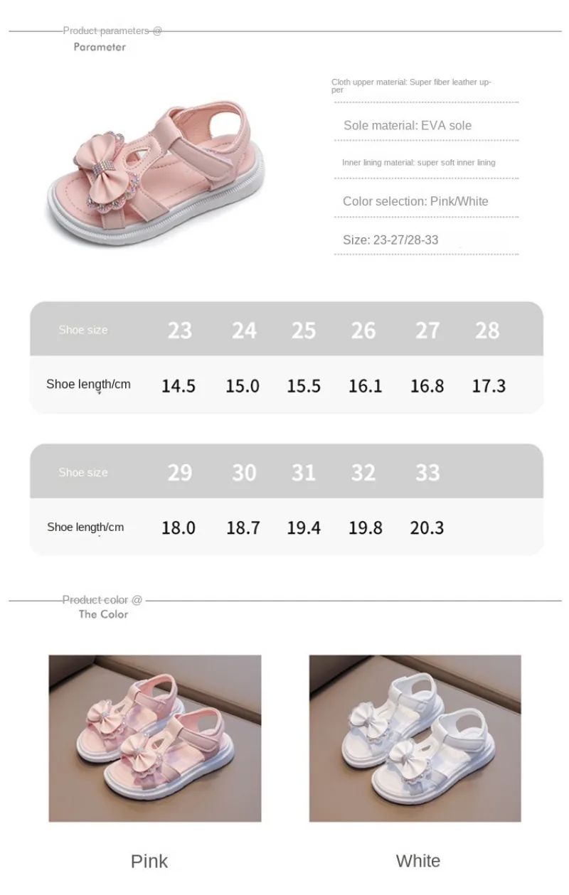 Girls Sandals Kids Soft Soles Casual Princess Shoes New Water Diamond Beach Shoes Bow Shaped Girl Sandals