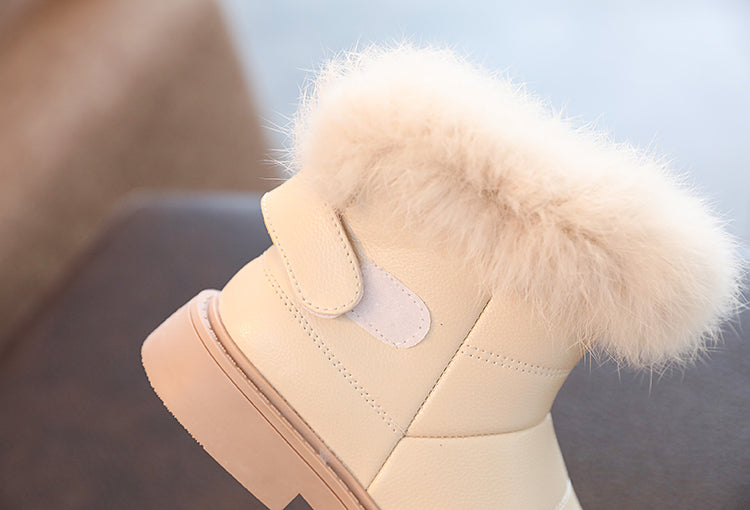 2023 New Solid Color Britain Style Girls Casual Boots Plush Winter Soft Baby Boys Short Boots Kids Shoes Children Drop Shipping
