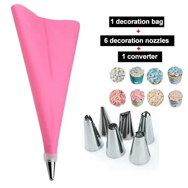 8/10/16Pcs/Set Silicone Pastry Bag Tips Kitchen Cake Icing Piping Cream Cake Decorating Tools Reusable Nozzle Set +1 Pastry Bags