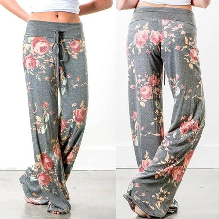 Plus Size L-8XL Fashion Women Casual Loose Stretch Printing Long Wide Leg Yoga Pants Drawstring  Lounge Pants Pajama Pants