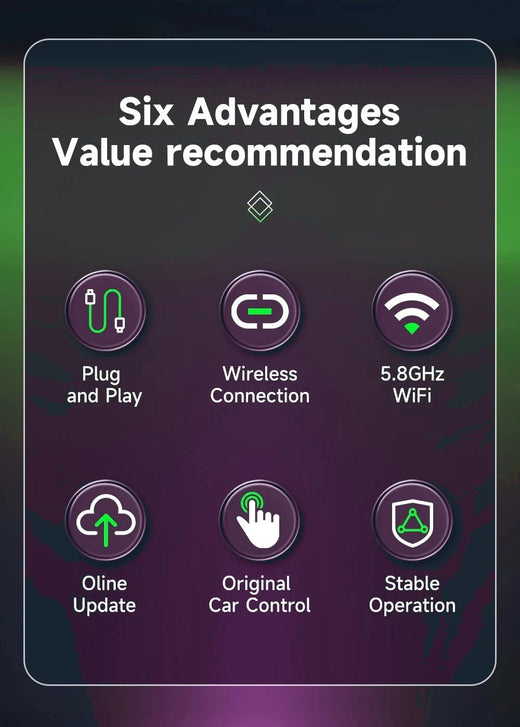 Carplay Android Auto Wireless Adapter for Toyota Mazda Nissan Camry Suzuki Subaru Citroen Audi Mercedes Kia Ford Opel Spotify BT