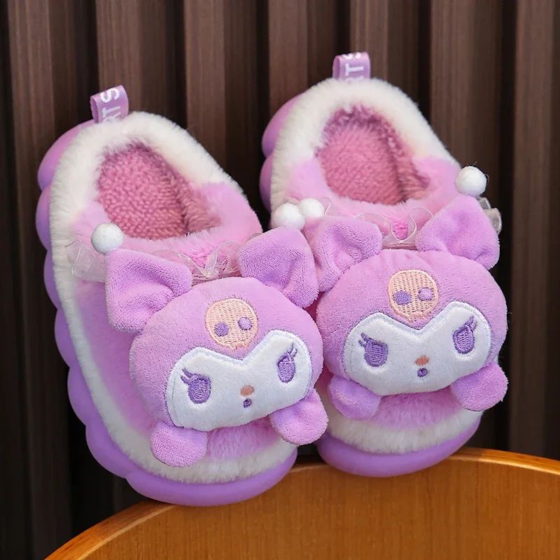 Winter Warm Cute Cartoon Indoor Mule Soft Non-slip Fluffy Slippers For Kids Teen Boys Girls Children Home Cotton Shoes Size 24-4